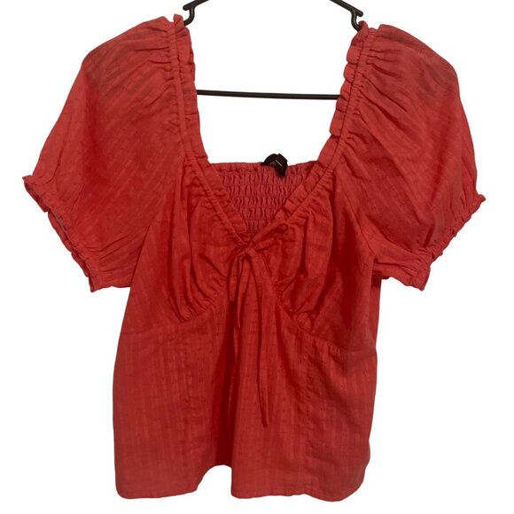 Jessica Simpson Womens Babydoll Red Smocked Puff Sleeve Top M - Picture 1 of 5